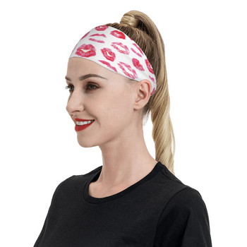 Κόκκινα χείλη φιλιά Εκτυπώσεις Rock Sweatband Φαρδύς αθλητικός ιδρώτας για εξωτερικούς χώρους Headband Αντιολισθητικός επίδεσμος μαλλιών Jogging Γιόγκα Sweat Wash Band