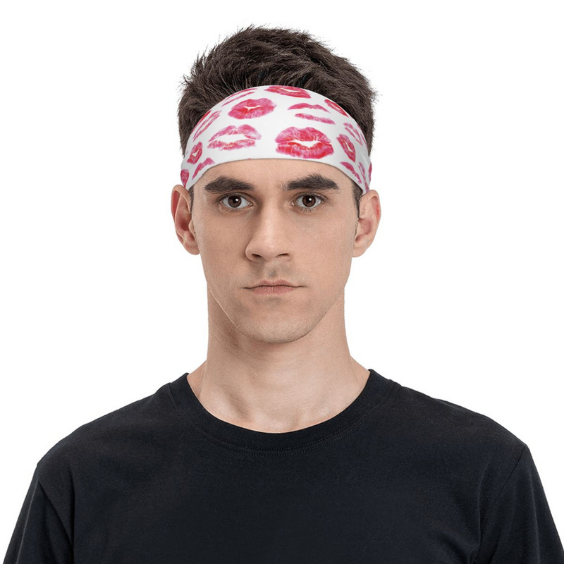 Raudonos lūpos Bučiniai Spaudiniai Roko prakaito juosta plati lauko sportinė prakaito juostelė Neslystanti plaukų tvarsčiai Bėgiojimas Joga Prakaito prausimosi juosta