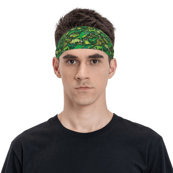 Γελοιογραφία Πράσινος Δεινόσαυρος Αθλητισμός Αθλητικές μπάντες Stretch Sweat Headband Γυμναστήριο Γιόγκα Επιδέσμους μαλλιών Headwrap Sweat Wash Bands