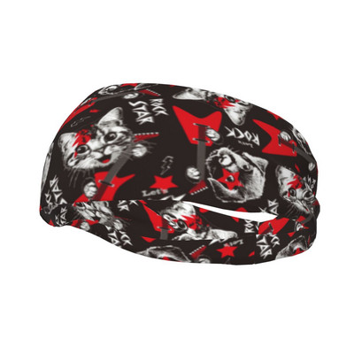 Cat Dog Play Rock On Guitar Sweatband Elastic Sport Safety Sweat Headband Headband Hair Bandage Tennis Gym Fitness Hair Turban