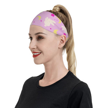 Moon Patern Cute Rabbit Sweatband Elastic Athletic Sweat Headbands for Unisex Headwrap Head Sweat Bandage Yoga Sweat Wash Band