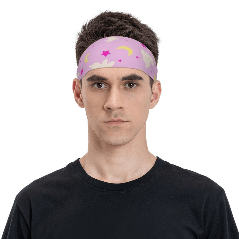Moon Patern Cute Rabbit Potítko Elastické atletické potné čelenky pre unisex čelenka Headwrap Head Potný obväz Jóga Potný umývací pás