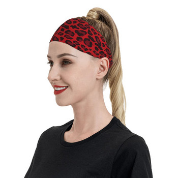 Червена лента за пот с леопардов принт Широка тренировъчна лента за глава за пот за жени, мъже, противоплъзгаща превръзка за коса, лента за коса за джогинг, йога