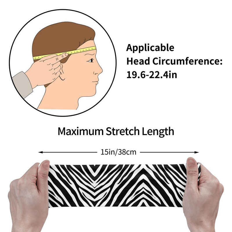 Zebra prakaito juostos plačios lauko sportinės prakaito galvos juostos, skirtos Unisex galvos apvyniojimui, galvos prakaito tvarsčiai Sporto salės fitneso jogos plaukams prakaito juosta
