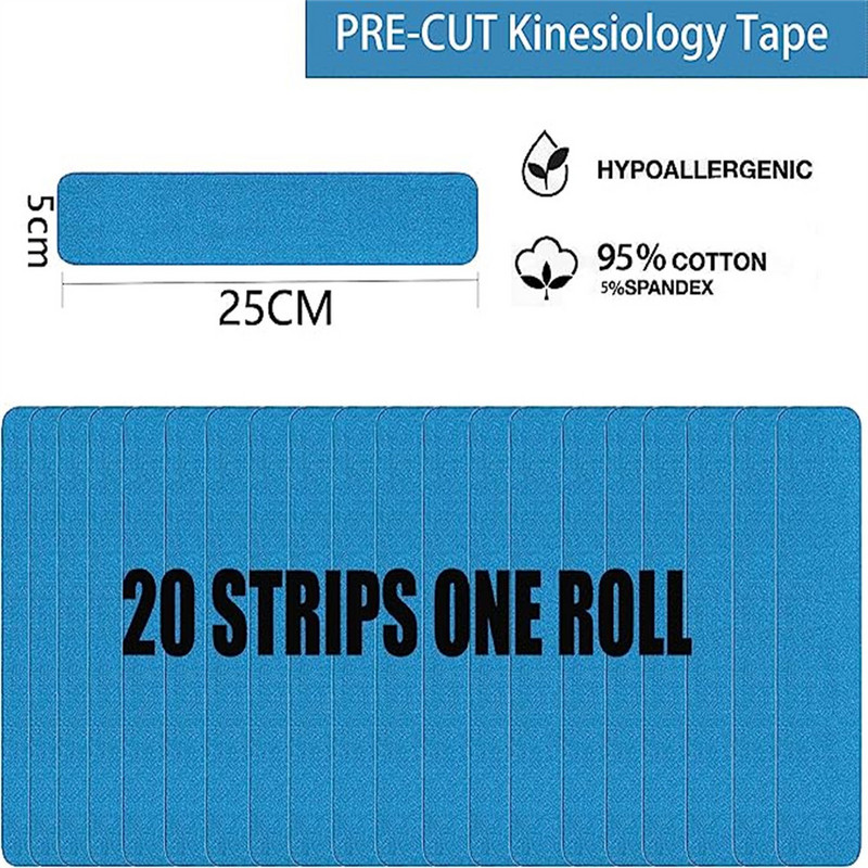 Kinesiology Tape Pro Athletic Sports (20 iš anksto nupjautų juostelių) Neperšlampama elastinga Atletinė juosta raumenų skausmą malšinanti sąnarių atrama