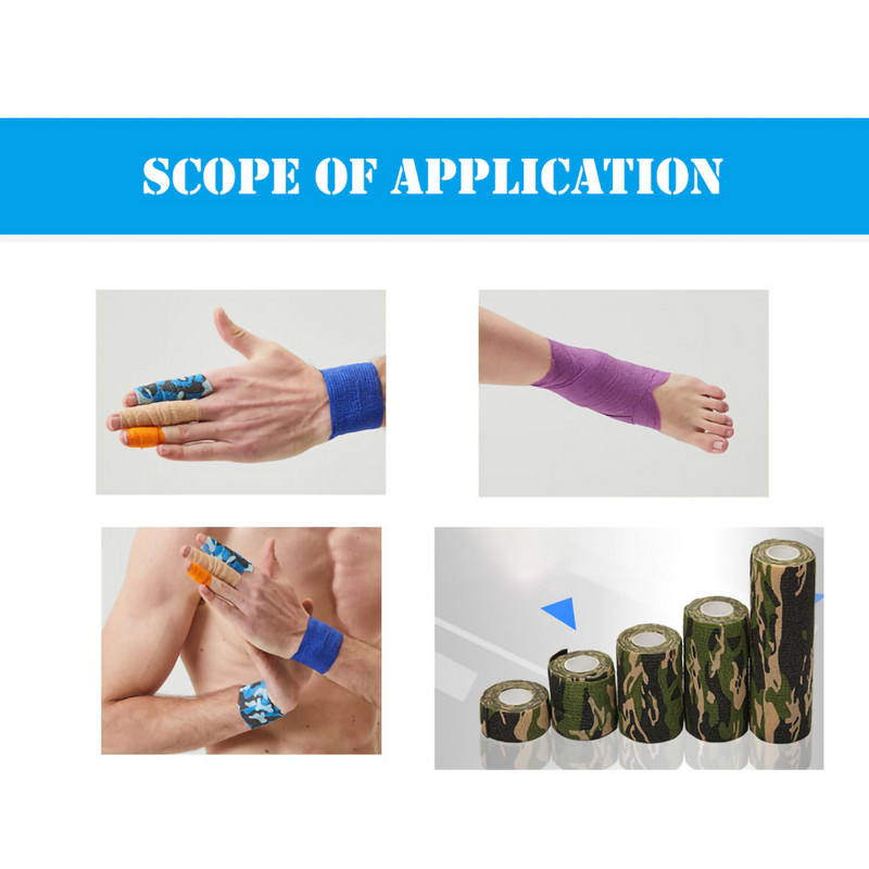 1 rulonas 2,5 cm x 4,5 M kamufliažinis elastoplasto lipnus tvarstis, tampri, lipni juosta, skirta sportinei apsaugai kelio piršto kulkšnies