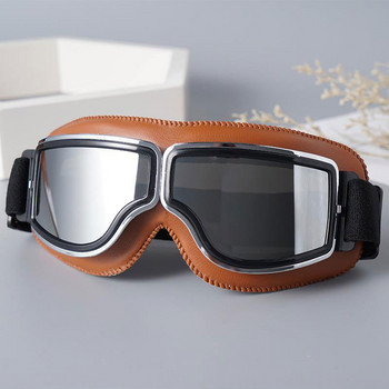 Evomosa Втората световна война ретро мотоциклетни очила в стил Мотокрос Колоездене Очила Кафяви PU кожени ретро реактивни каска Очила