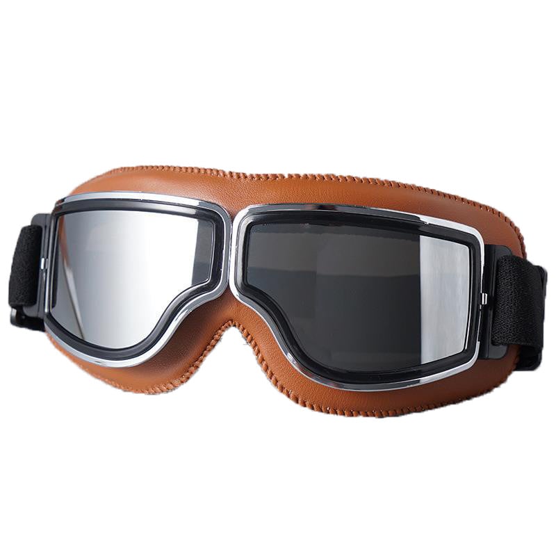 Evomosa II maailmasõja vintage stiilis mootorratta prillid motokrossi rattasõiduprillid, pruunid PU-nahast Retro Jet-kiivri prillid