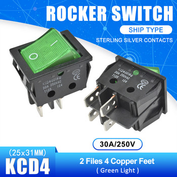 5Pcs KCD4 Клавиатурен превключвател ВКЛ.-ИЗКЛ. 2 файла 4 медни крака Електрическо оборудване със светлина Капачка за превключвател на захранването 30A 250V AC