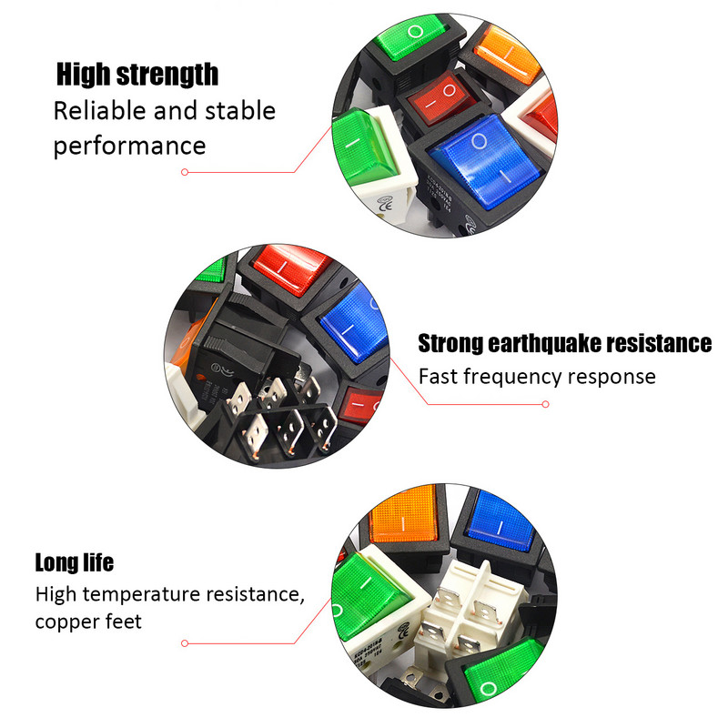 5 tk KCD4 klahvlüliti SISSE-VÄLJA 2 faili 4 vasest jalga Elektriseadmed koos valguse toitelülitiga lüliti kork 30A 250V AC
