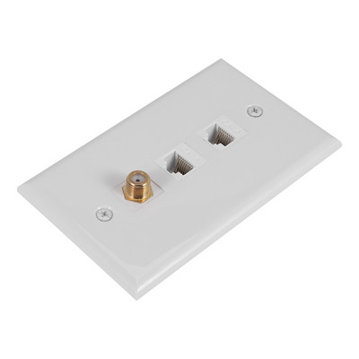 Placă de perete coaxială Ethernet, 2 porturi Cat6 RJ45 Keystone și 1 conector tip F tip coaxial Placă de perete coaxială mamă la mamă