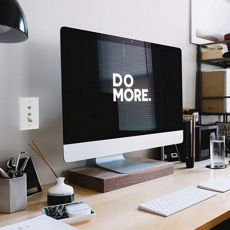 Eterneto koaksialinė sieninė plokštė, 2 prievadų Cat6 RJ45 Keystone ir 1 prievado F tipo jungtis koaksialioji Keystone sieninė plokštė nuo moteriškos pusės