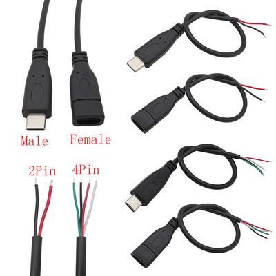 USB Tip C Muški Ženski Utikač Napajanje Priključak za Punjač 2 Pin 4 Pin USB-C DIY Kabel za popravak Žica za zavarivanje 0,3 M 1 M 2 M