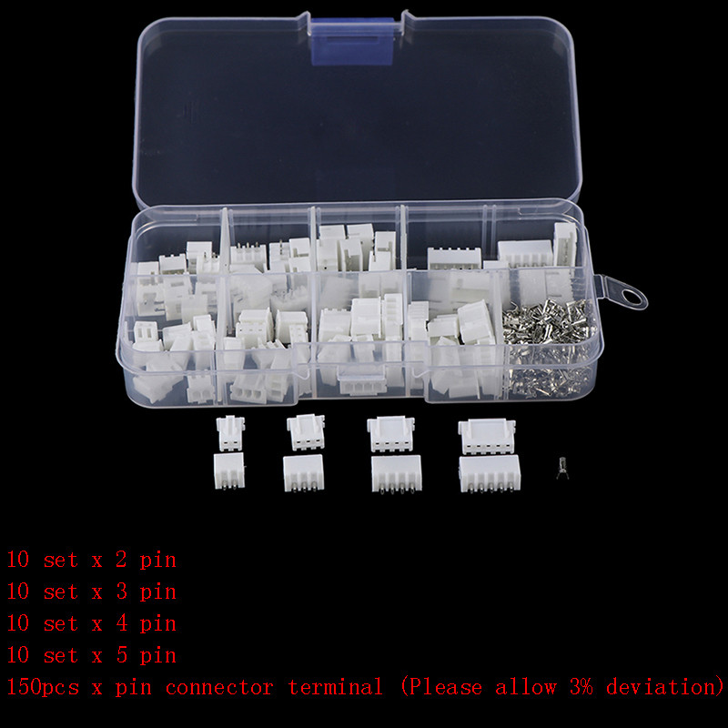150 vnt. 2,54 mm JST-XH rinkinys, lengvai naudojamas 2/3/4/5 kontaktų gnybtų korpuso PCB galvutės laido jungtis