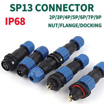 IP68 SP13 Aizmugurējais uzgrieznis/atloks/Dokcija Ūdensnecaurlaidīgi rūpnieciskie savienotāji 2Pin 3Pin 4Pin 5Pin 6Pin 7Pin 9Pin Sieviešu ligzda Vīriešu spraudnis