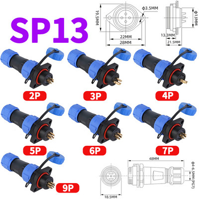 IP68 SP13 tagumine mutter/äärik/dokkimine veekindlad tööstuslikud pistikud 2 kontaktiga 3 kontaktiga 4 kontaktiga 5 kontaktiga 6 kontaktiga 7 kontaktiga 9 kontaktiga emane pistikupesa isane pistik