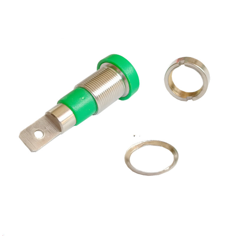 5 vnt. žalvarinis 2 mm bananinis lizdas, važiuoklės skydelio tvirtinimo lizdo jungtis neapdengtam bananų kištukui