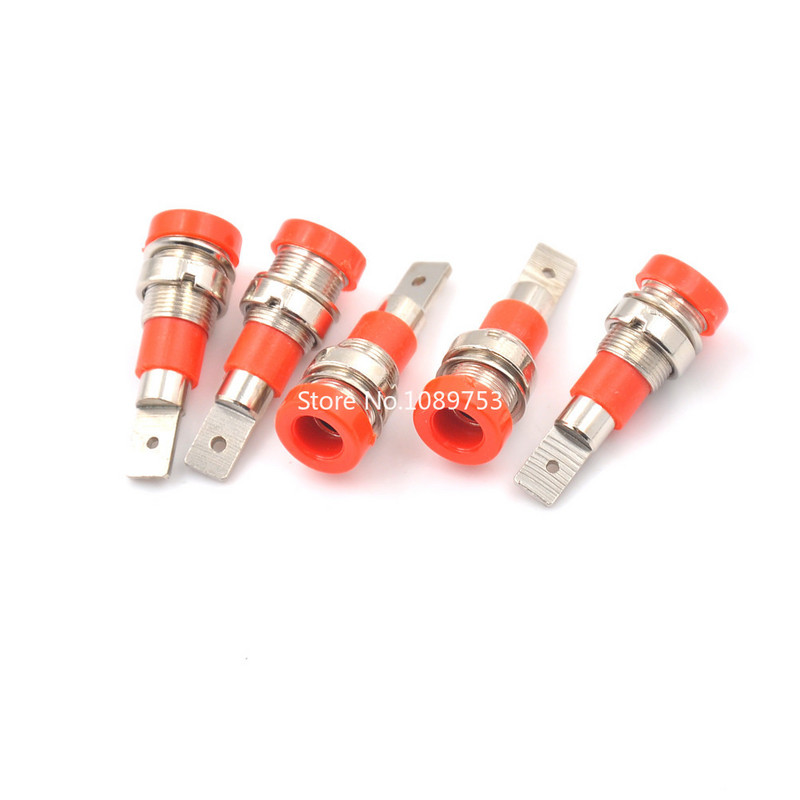 5 vnt. žalvarinis 2 mm bananinis lizdas, važiuoklės skydelio tvirtinimo lizdo jungtis neapdengtam bananų kištukui