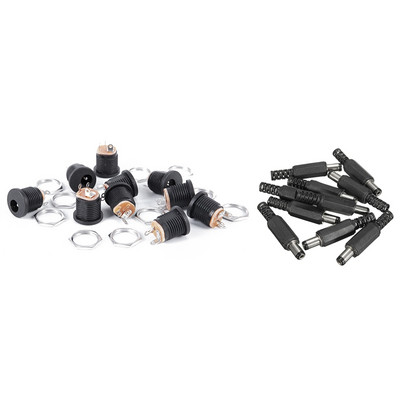 10 buc. 5,5 x 2,1 mm mascul de lipit Dc tip butoi mufă mufă conectori drepti pentru alimentare de curent continuu LED comutator lumini negru & 10 buc. 3-T