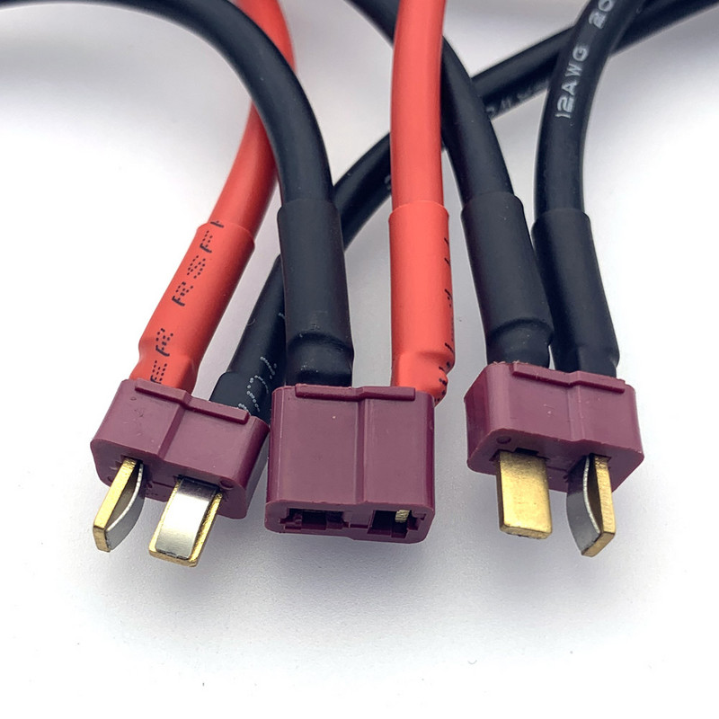 1 vnt. 12AWG T kištukas, 1 moteriškas ir 2 vyriškas tandeminio baterijos jungties kabelis dvigubo prailginimo Y skirstytuvo silikoninis laidas, skirtas RC akumuliatoriaus ESC