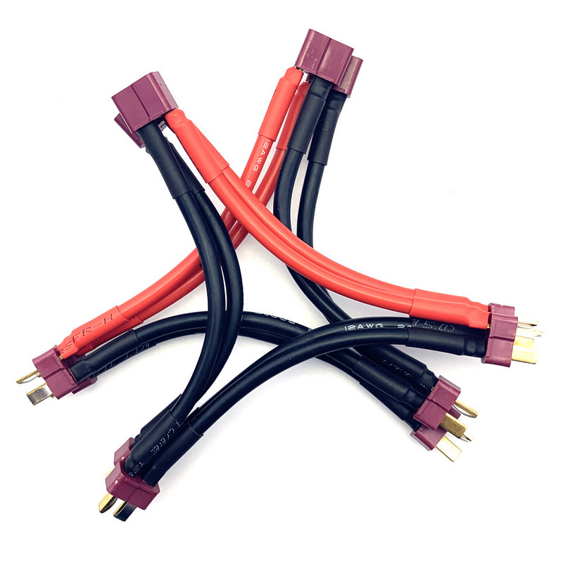 1 vnt. 12AWG T kištukas, 1 moteriškas ir 2 vyriškas tandeminio baterijos jungties kabelis dvigubo prailginimo Y skirstytuvo silikoninis laidas, skirtas RC akumuliatoriaus ESC