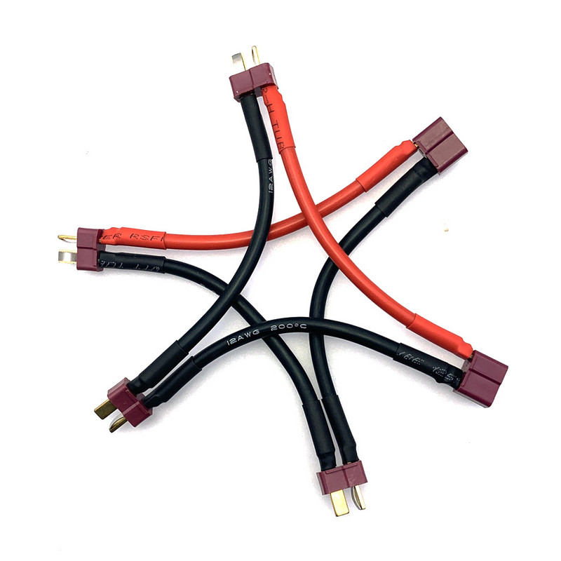 1 vnt. 12AWG T kištukas, 1 moteriškas ir 2 vyriškas tandeminio baterijos jungties kabelis dvigubo prailginimo Y skirstytuvo silikoninis laidas, skirtas RC akumuliatoriaus ESC