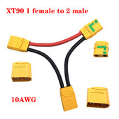 1 ΤΕΜ. 1OAWG XT90 Καλώδιο σιλικόνης Splitter διπλής επέκτασης Y από ένα θηλυκό σε δύο αρσενικά για μπαταρία RC