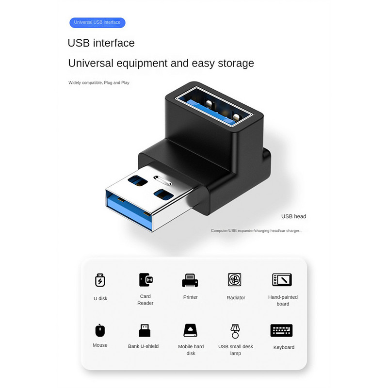 RYRA 90 stupnjeva koljeno USB adapter lijevi desni kut USB 3.0 muški na ženski adapter konektor za laptop PC tablet USB adapter
