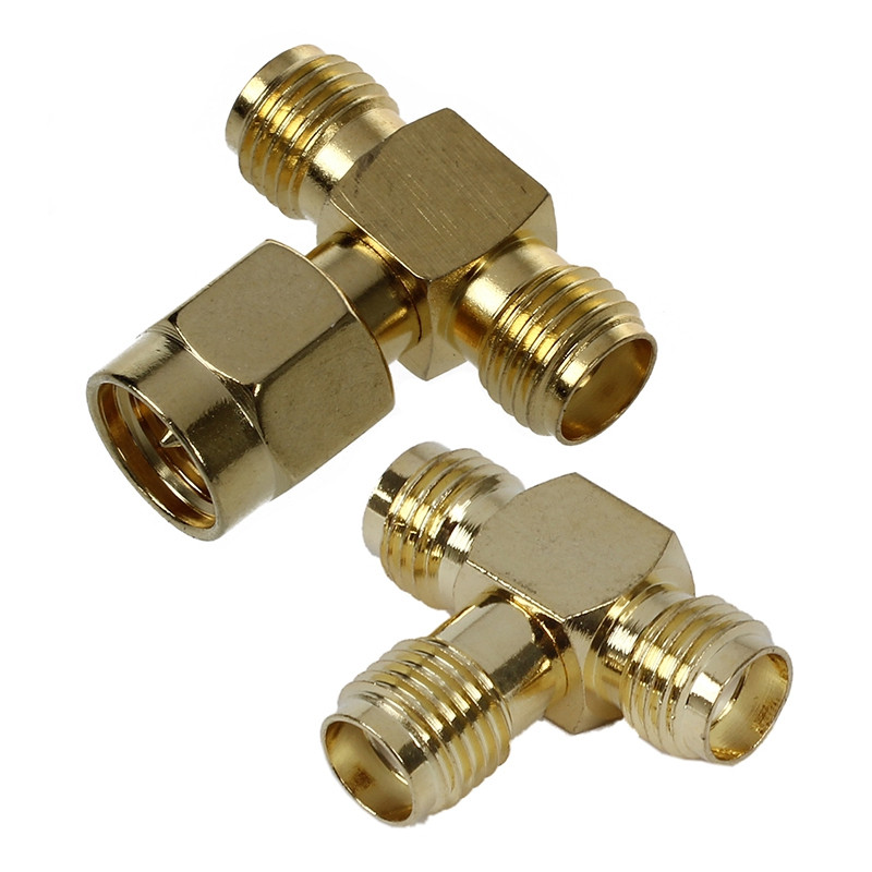 Edutamine! 2 tk kolmekordne T RF-adapteri pistik 3-suunaline jaotur: 1 tk Sma emane kahele Sma emasele ja 1 tk Sma isane kahele Sma emasele