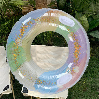 Детски надуваем пръстен за плуване, удебелен PVC поплавък, инструмент за басейн, пайети, рисунка с маслени бои, с дръжка