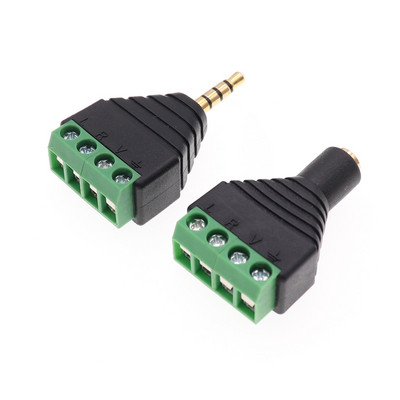 1 poros vyriškas ir moteriškas vaizdo AV Balun 3,5 mm 3/4 polių stereofoninis kištukas su AV varžtiniu gnybtu Stereo lizdas 3,5 mm moteriškas 3/4 kontaktų gnybtų blokas