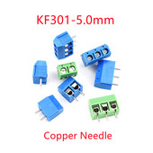 10 kom/lot plavo/zeleno KF301-2P KF301-3P korak 5,0 mm bakrena igla ravna igla 2P 3P vijčani PCB terminalni blok konektor