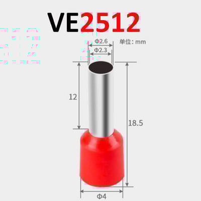 50 db VE sorozatú szigetelt sorkapocs kábelvég krimpelő hüvely kivezetés kábel vezeték csatlakozó elektromos cső csatlakozók