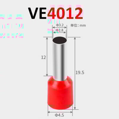 50 db VE sorozatú szigetelt sorkapocs kábelvég krimpelő hüvely kivezetés kábel vezeték csatlakozó elektromos cső csatlakozók