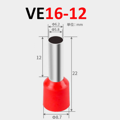 50 db VE sorozatú szigetelt sorkapocs kábelvég krimpelő hüvely kivezetés kábel vezeték csatlakozó elektromos cső csatlakozók