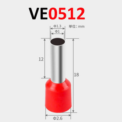 50 db VE sorozatú szigetelt sorkapocs kábelvég krimpelő hüvely kivezetés kábel vezeték csatlakozó elektromos cső csatlakozók