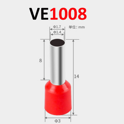 50 db VE sorozatú szigetelt sorkapocs kábelvég krimpelő hüvely kivezetés kábel vezeték csatlakozó elektromos cső csatlakozók