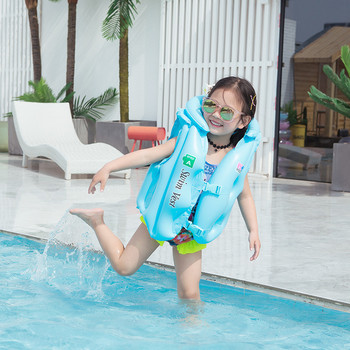 3-10 възраст детска надуваема спасителна жилетка Бебешко плувно яке Плавателност PVC плувки дете се учи да плува безопасна спасителна жилетка с лодка