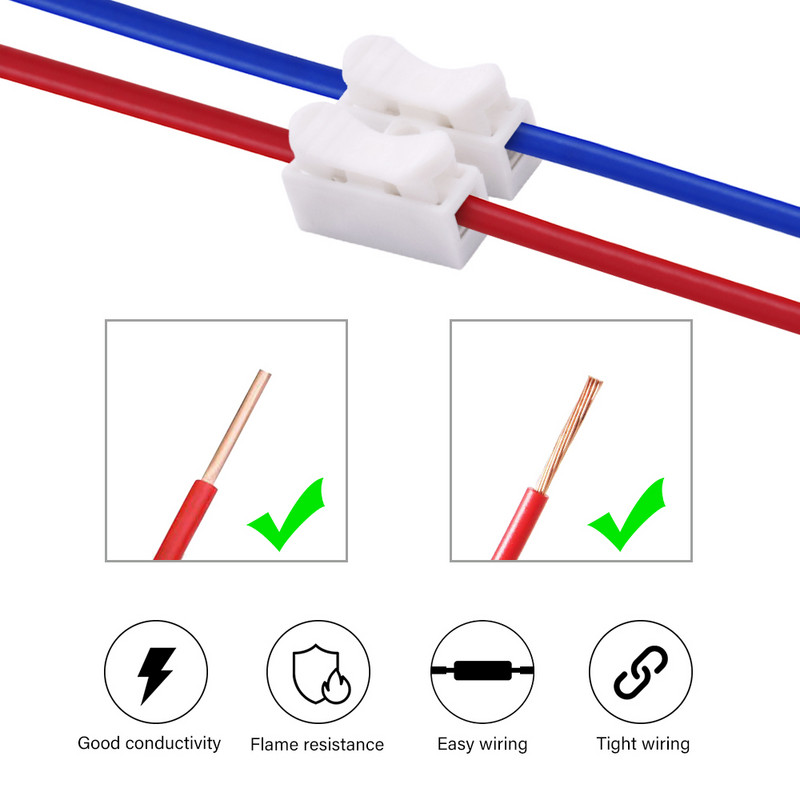 10tk/partii 2P 3P Mini Push Quick Splice Lock Cable Wire Connector Valge CH2 CH3 Elektrilise vedruklambri ühendusklemmiplokk