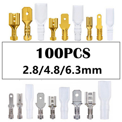 100 de bucăți 2,8 mm 4,8 mm 6,3 mm Femeie Masculin Spade Terminale Sertizate Conector Conectori pentru fire electrice Set de manta transparenta