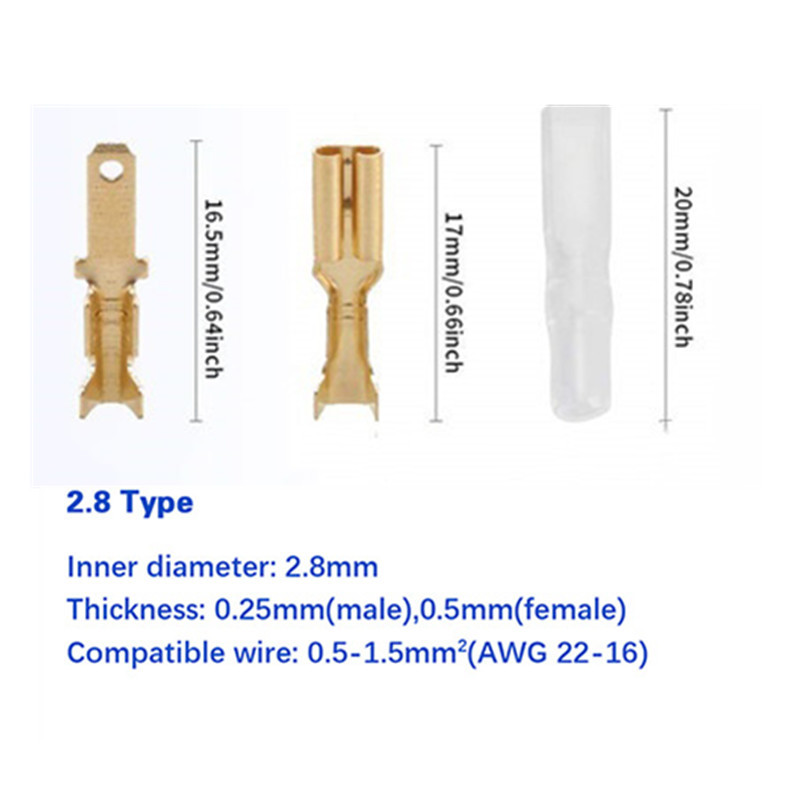 100 tk kuldne 2,8 mm 4,8 mm 6,3 mm isoleeritud traadi pistik isoleeritud või emane pistiku pressimise klemm läbipaistev ümbris kotis