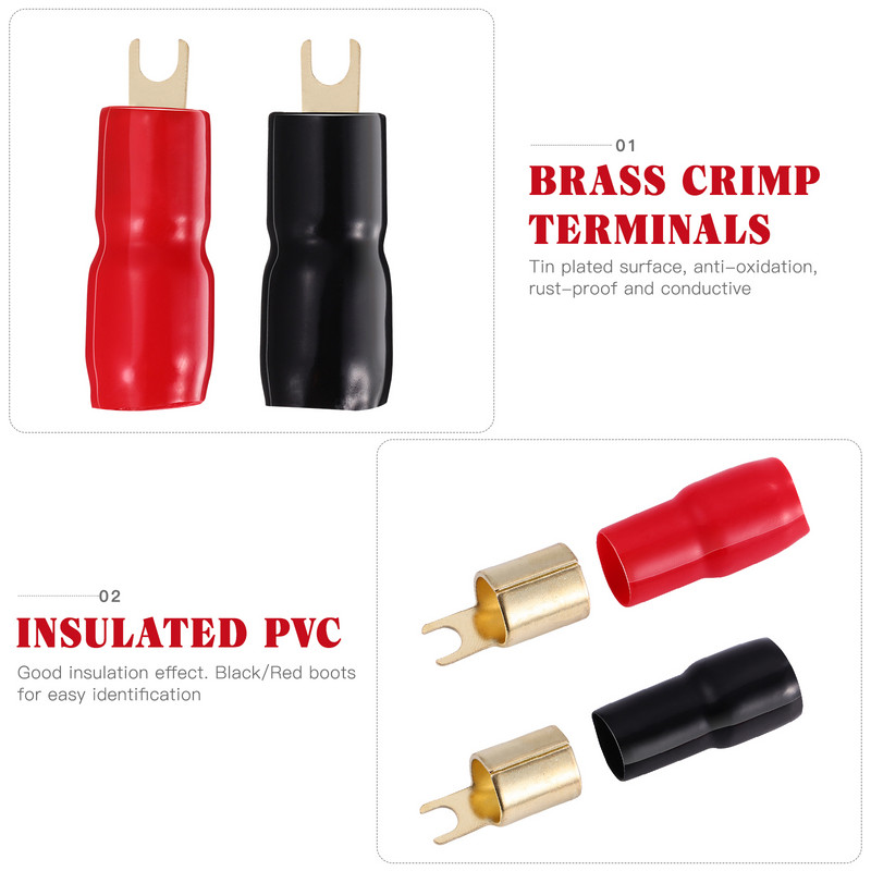 Wakauto 2 para A0326 0 Bakreni pozlaćeni priključci 0 Gauge Strip Spade Terminal Bakreni pozlaćeni konektori 0GA Crimp Barrier Spades Utikači za zvučnik