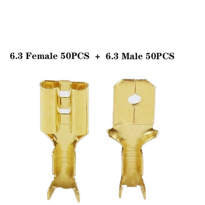 100 tk/partii 2,8/4,8/6,3 mm pressklemm emane isane pistik kuldne messing/hõbedane labidas elektrijuhtme pistikud autokõlar 50 S