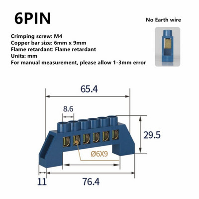 Sinine roheline nulljoon 4 kontaktiga 6 kontaktiga 8 kontaktiga 10 kontaktiga 12 kontaktiga messingkruviga maandussilla klemmiploki pistik maandus ja neutraalne