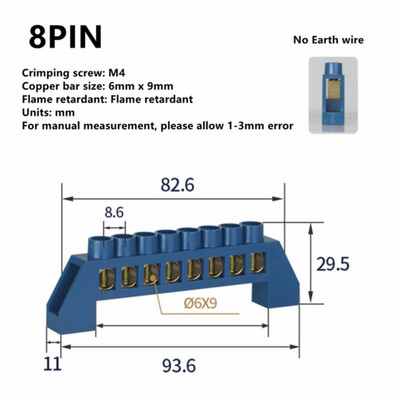 Sinine roheline nulljoon 4 kontaktiga 6 kontaktiga 8 kontaktiga 10 kontaktiga 12 kontaktiga messingkruviga maandussilla klemmiploki pistik maandus ja neutraalne