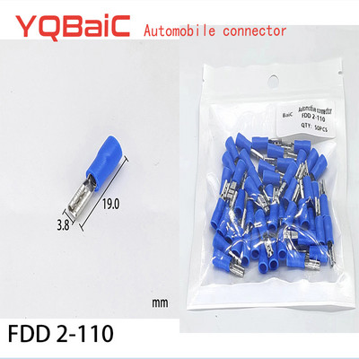 50 tk FDD2-110 isoleeriv naissoost isoleeritud elektriline pressitud klemmi pistikud kaabli juhtme pistik 50 tk FDD2-110 sise