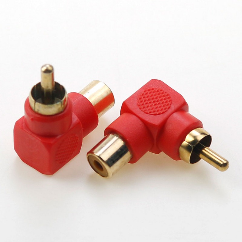 2 vnt. raudonos juodos spalvos 90 laipsnių M/F RCA garso dešiniojo kampo RCA adapteris AV RCA kištuko ilgintuvas konvertuoti