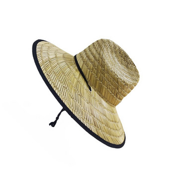 Плажна шапка от пшенична слама, лятна мъжка, дамска слънцезащитена регулируема ръчно изработена плетена външна шапка за къмпинг, подарък
