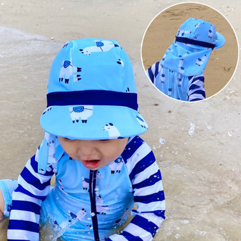 Παιδικό καπέλο παραλίας εξωτερικού χώρου Cartoon Αντιηλιακός μανδύας λαιμού Προστασία αυτιών Αντηλιακά καπέλα με σχοινί αέρα αξεσουάρ παραλίας