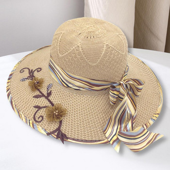 απλό πτυσσόμενο φαρδύ γείσο για κορίτσια Ψάθινο καπέλο ηλίου Καπέλο παραλίας Γυναικείο καλοκαιρινό καπέλο UV Protect Καπέλο ταξιδιού Lady Cap Γυναικεία καπέλα παραλίας